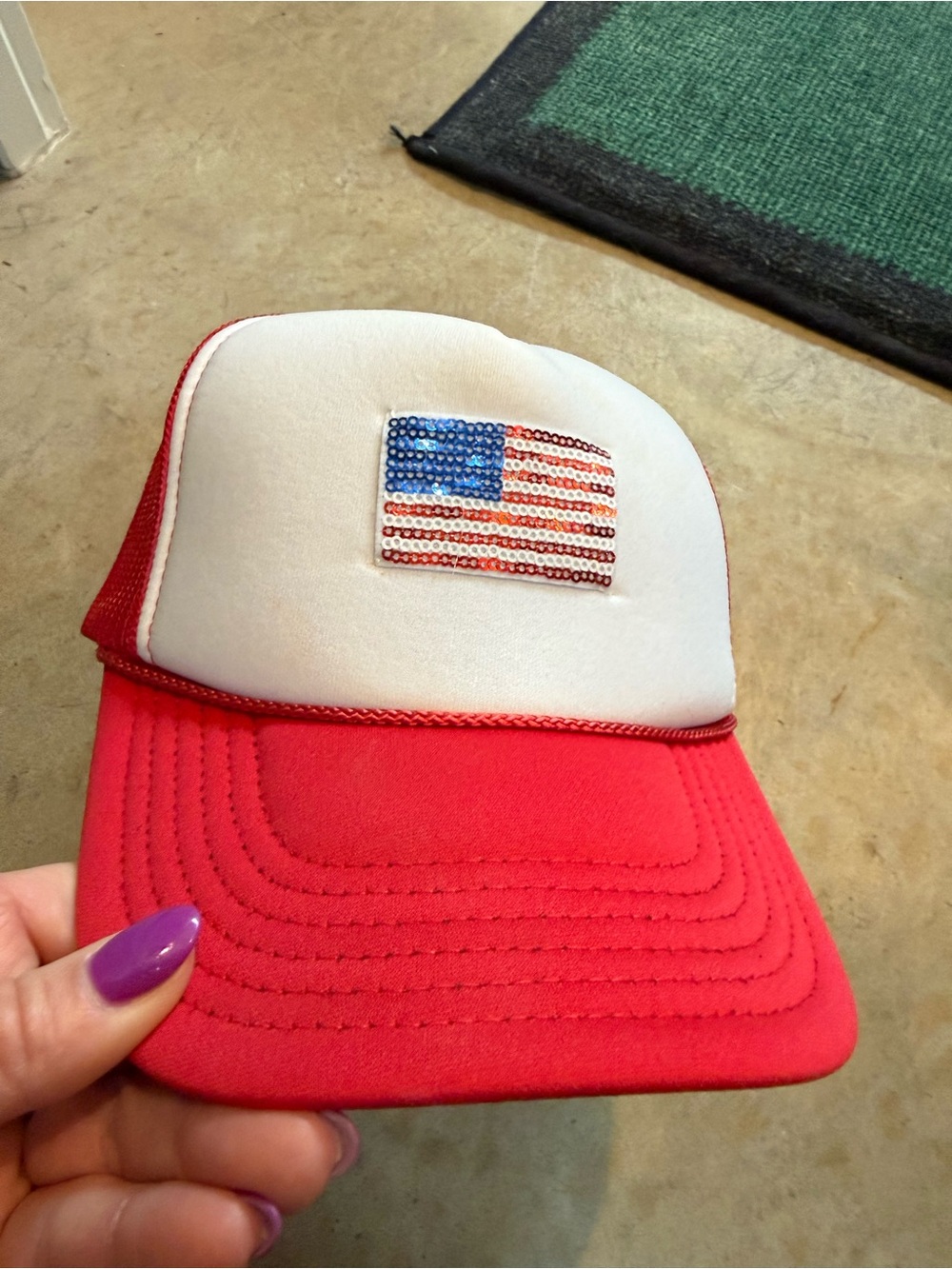 OTTO Red and White Sequin American Flag Trucker Hat